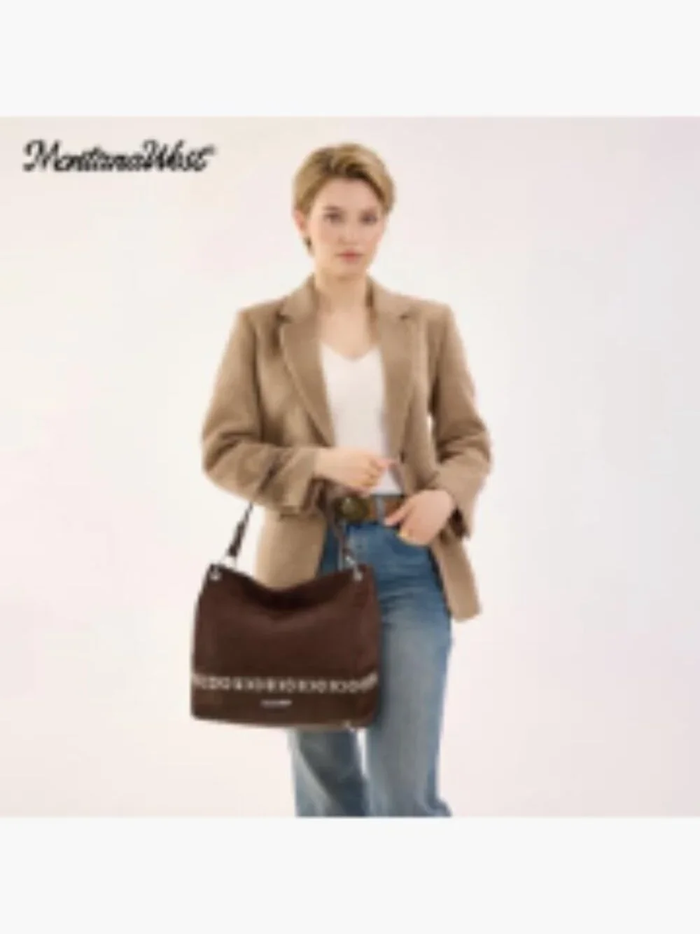 Faux Suede Hobo Bag Slouchy Shoulder Tote with Zip-Top and Anti-Theft Pocket
